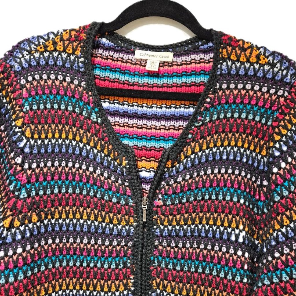 Coldwater Creek Colorful Woven Heavy Cotton Zipper Jacket 3x